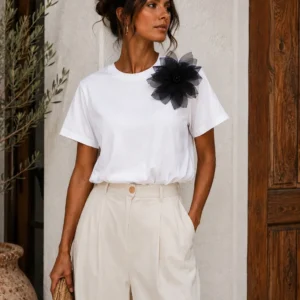 Blouse with organza flower applique