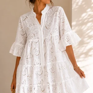 Embroidered broderie anglaise dress