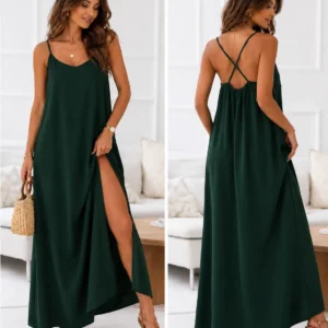 Flowy Midi Dress with Crossed Straps