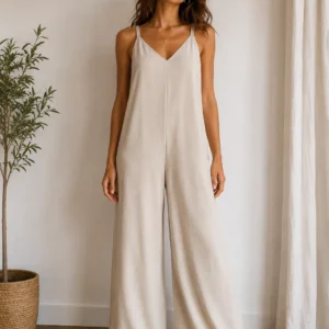 Flowy Wide-Leg Jumpsuit with V-Neck