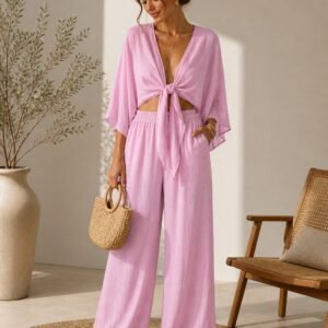 Front Tie Wide-Leg Set