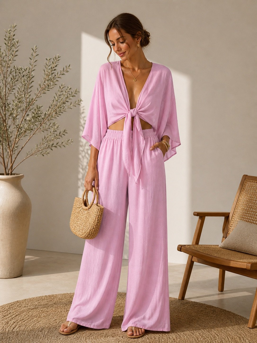Front Tie Wide-Leg Set