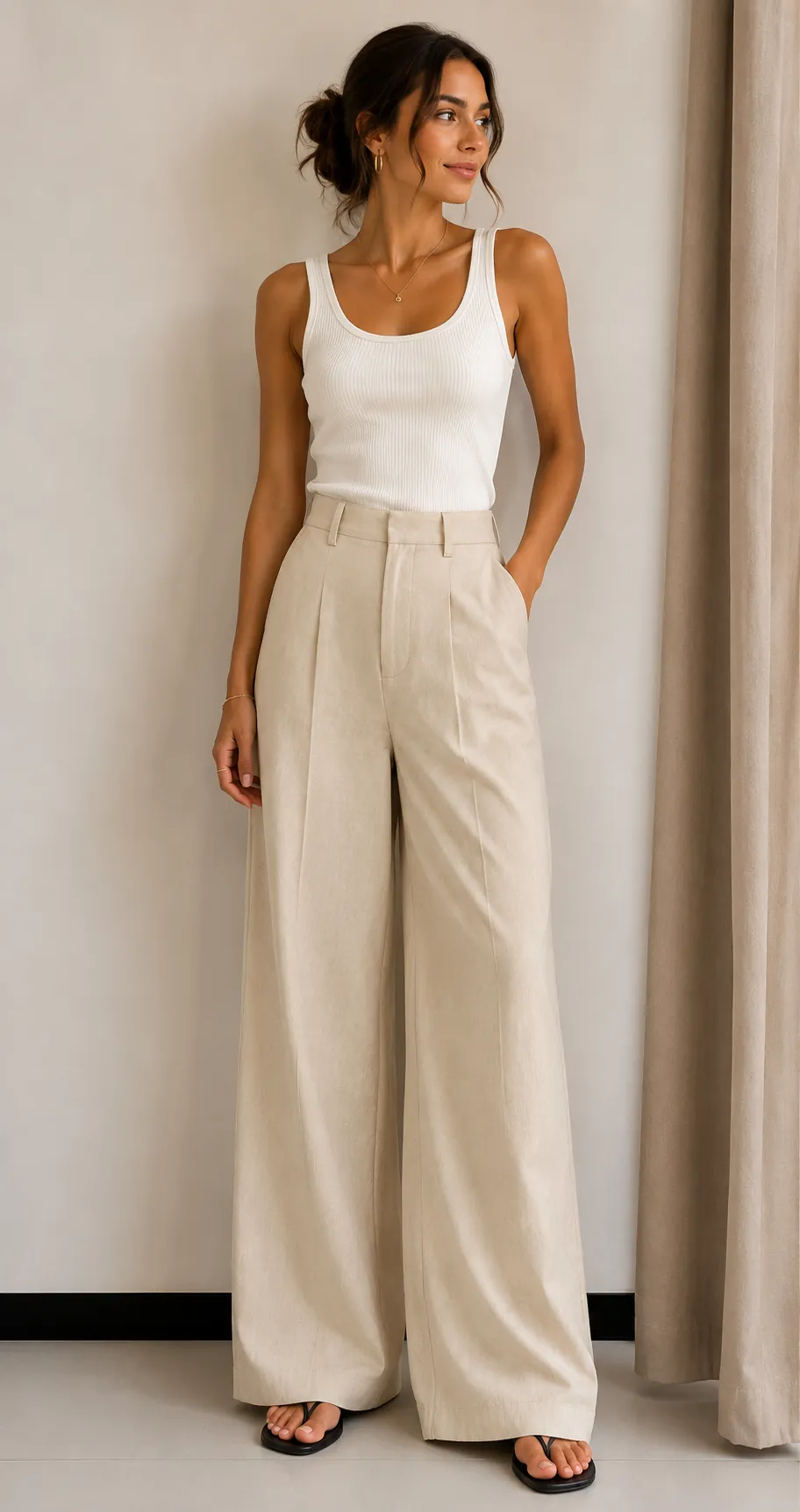 Linen wide leg trousers - Image 2