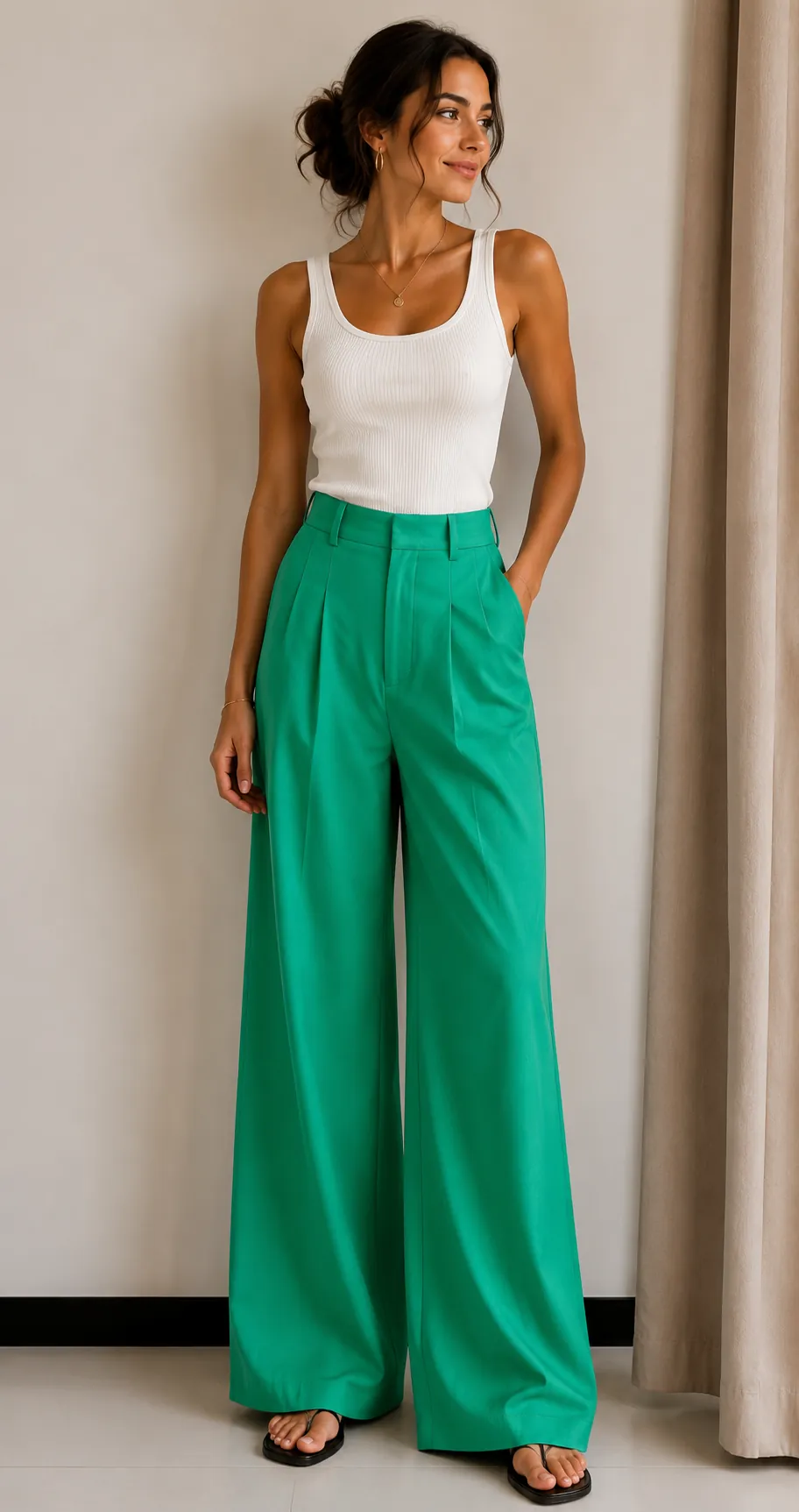 Linen wide leg trousers