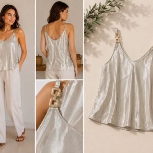 Satin top with decorative straps