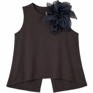 Sleeveless top with floral detail and open back