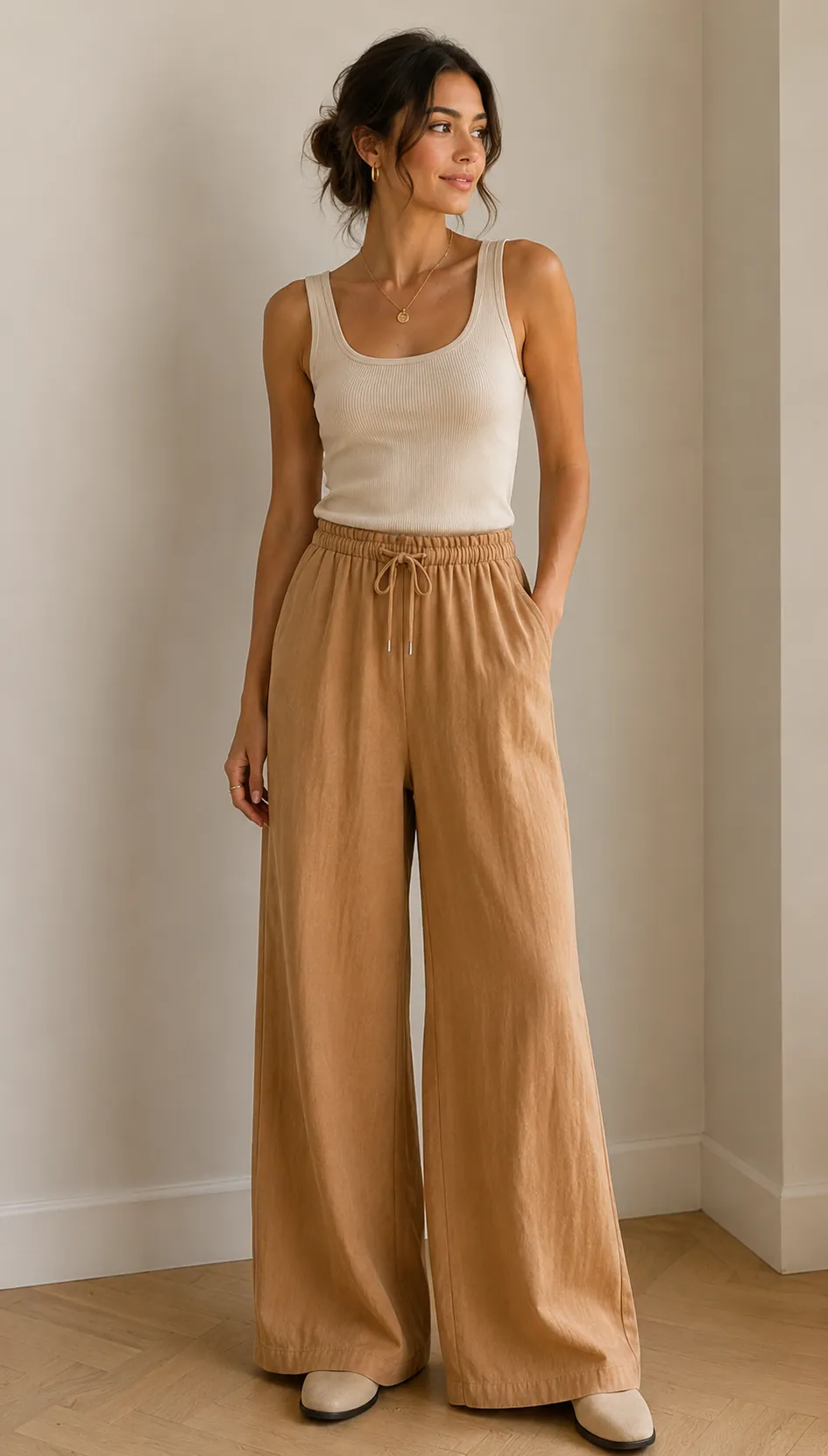 Soft trousers with elastic waistband