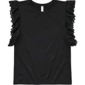 T-shirt with broderie anglaise sleeves
