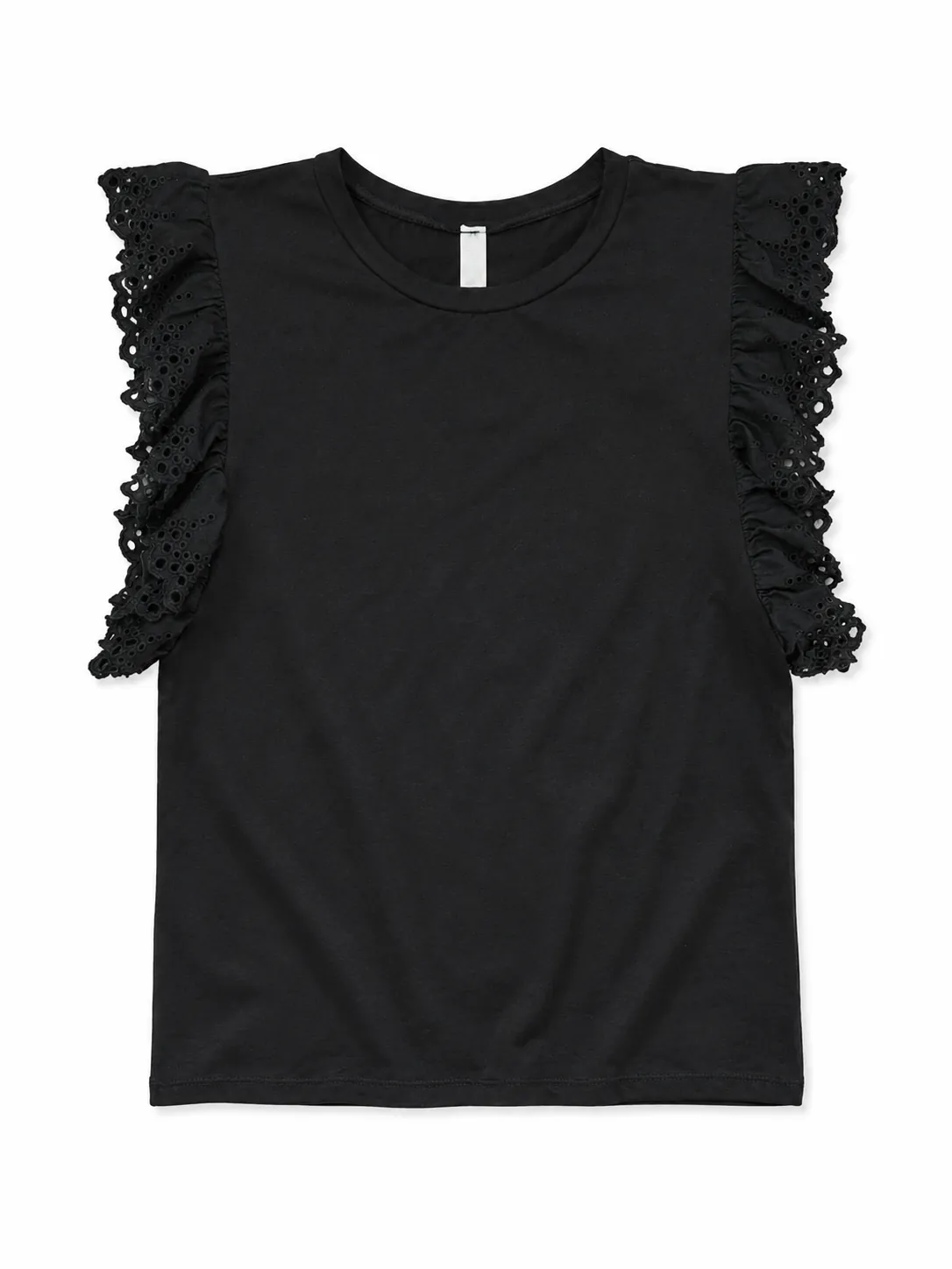 T-shirt with broderie anglaise sleeves