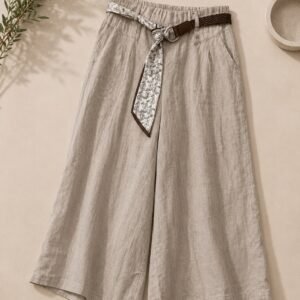 Wide-leg trousers linen-look with belt