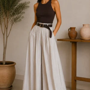 Wide-leg trousers with waist-defining belt