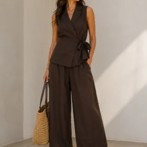 Chic Wrap Vest and Palazzo Trousers Set
