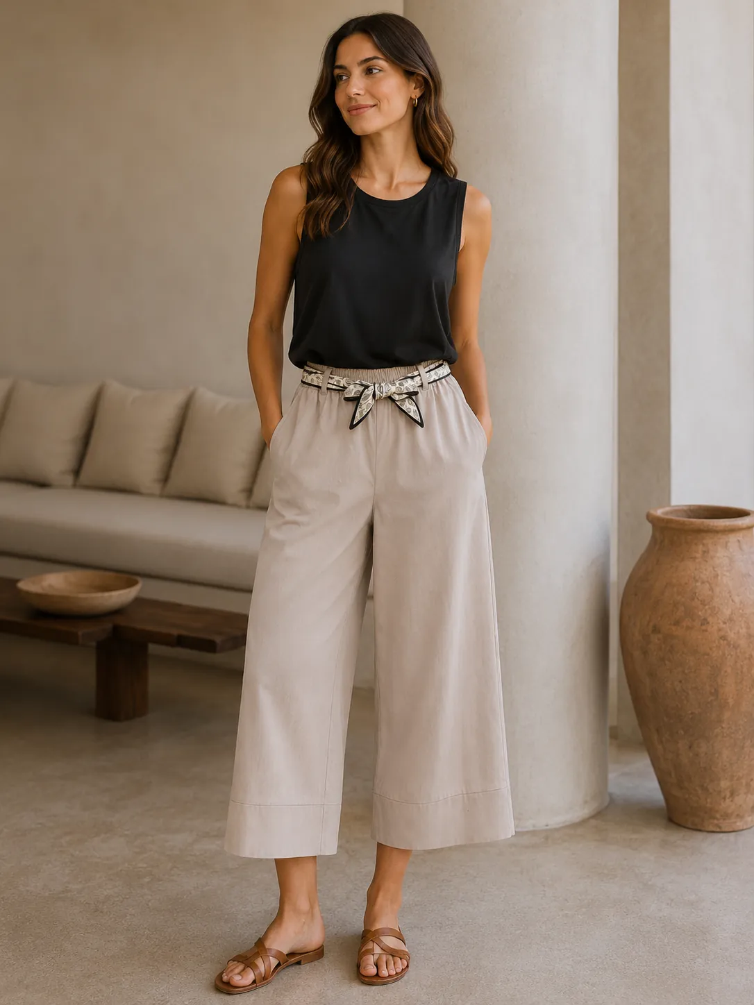 Comfort Belt Palazzo Trousers