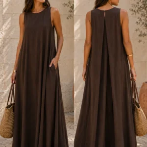 Linen Touch Layered Midi Dress