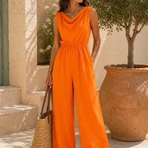 Palazzo Jumpsuit with Open Back and Tie Detail