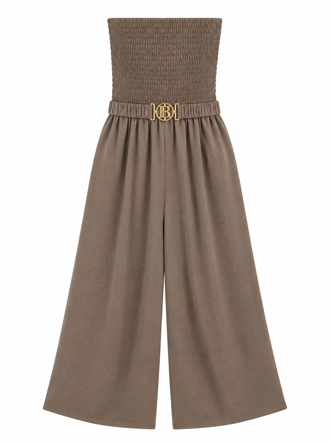 Palazzo Jumpsuit with Smocked Bodice and Jewel Belt - Image 3