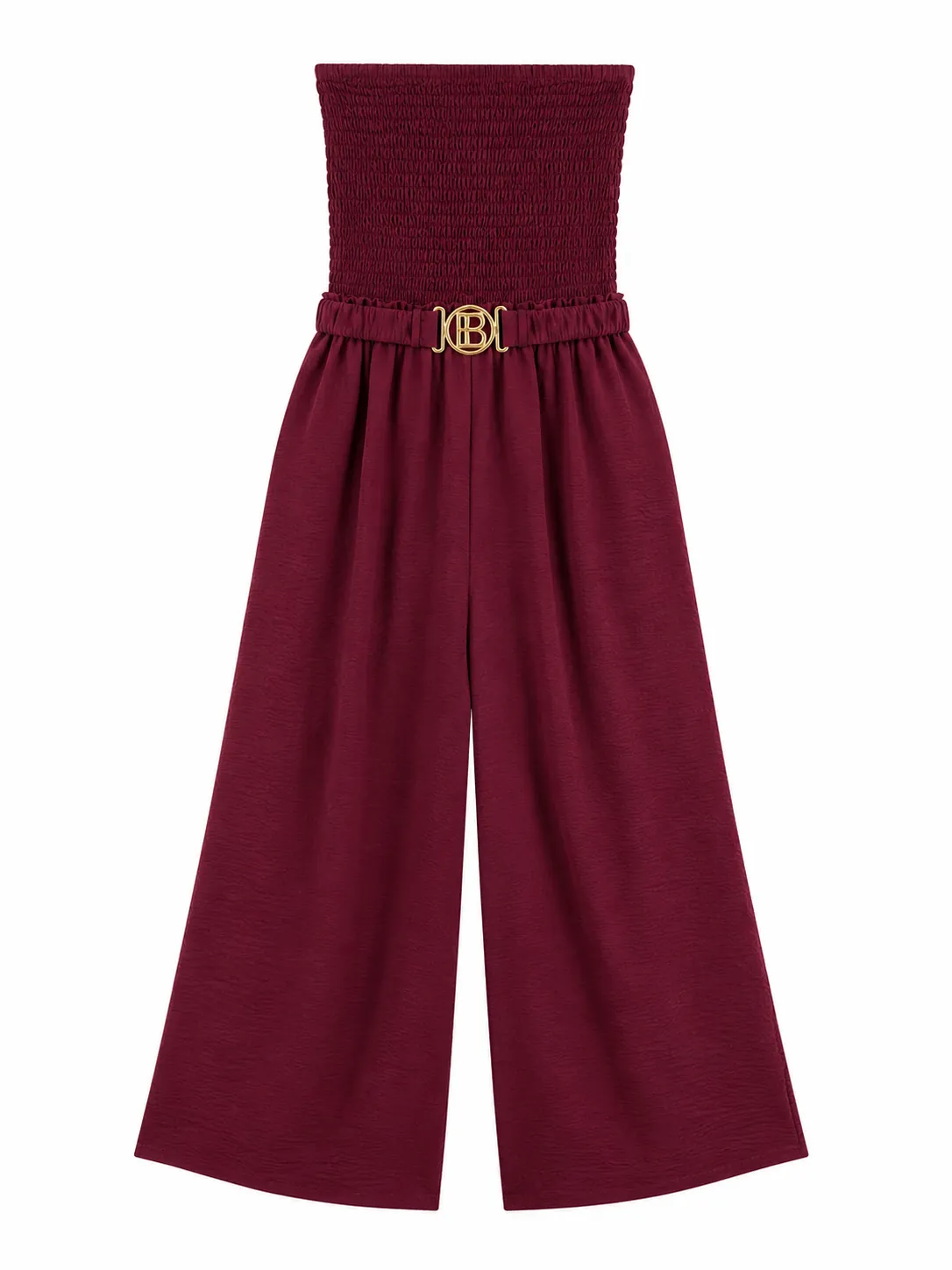 Palazzo Jumpsuit with Smocked Bodice and Jewel Belt - Image 4