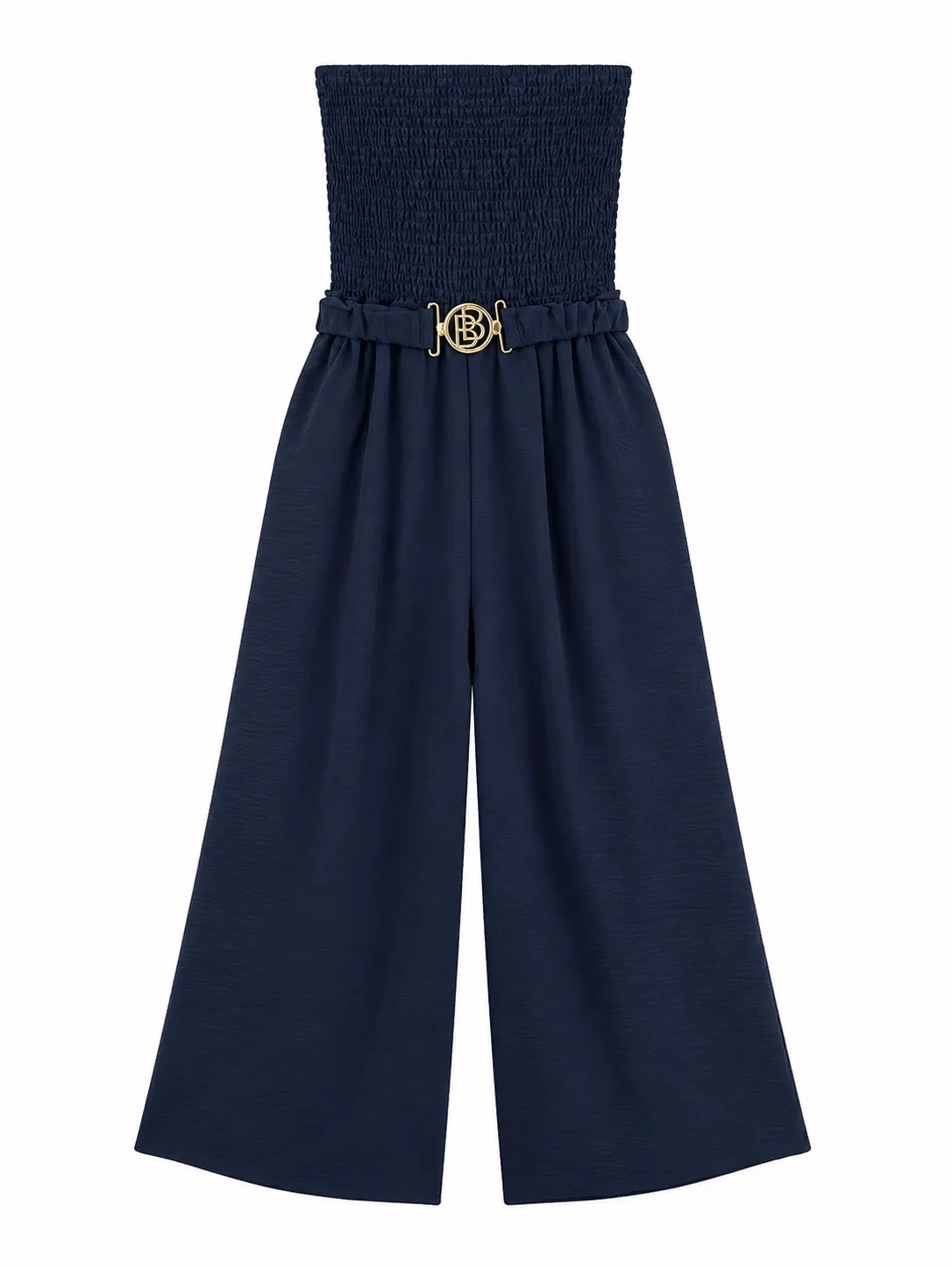 Palazzo Jumpsuit with Smocked Bodice and Jewel Belt - Image 2