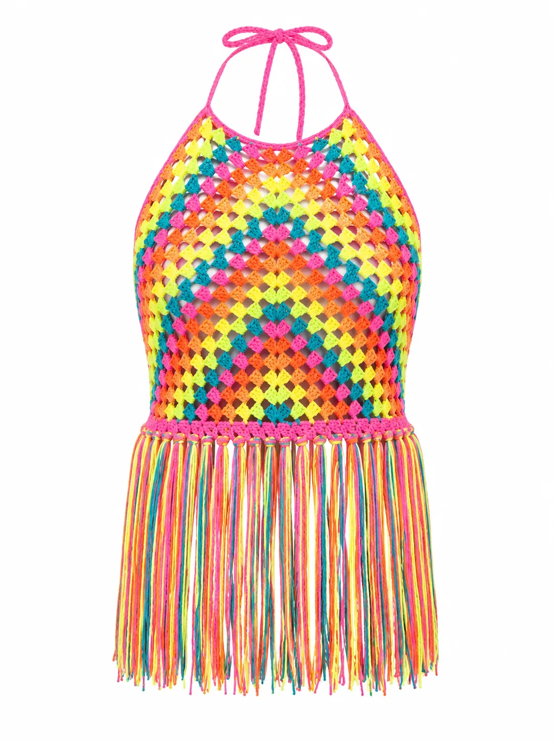 Rainbow Crochet Fringe Top