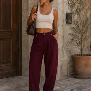 Burgundy Barrel Jeans