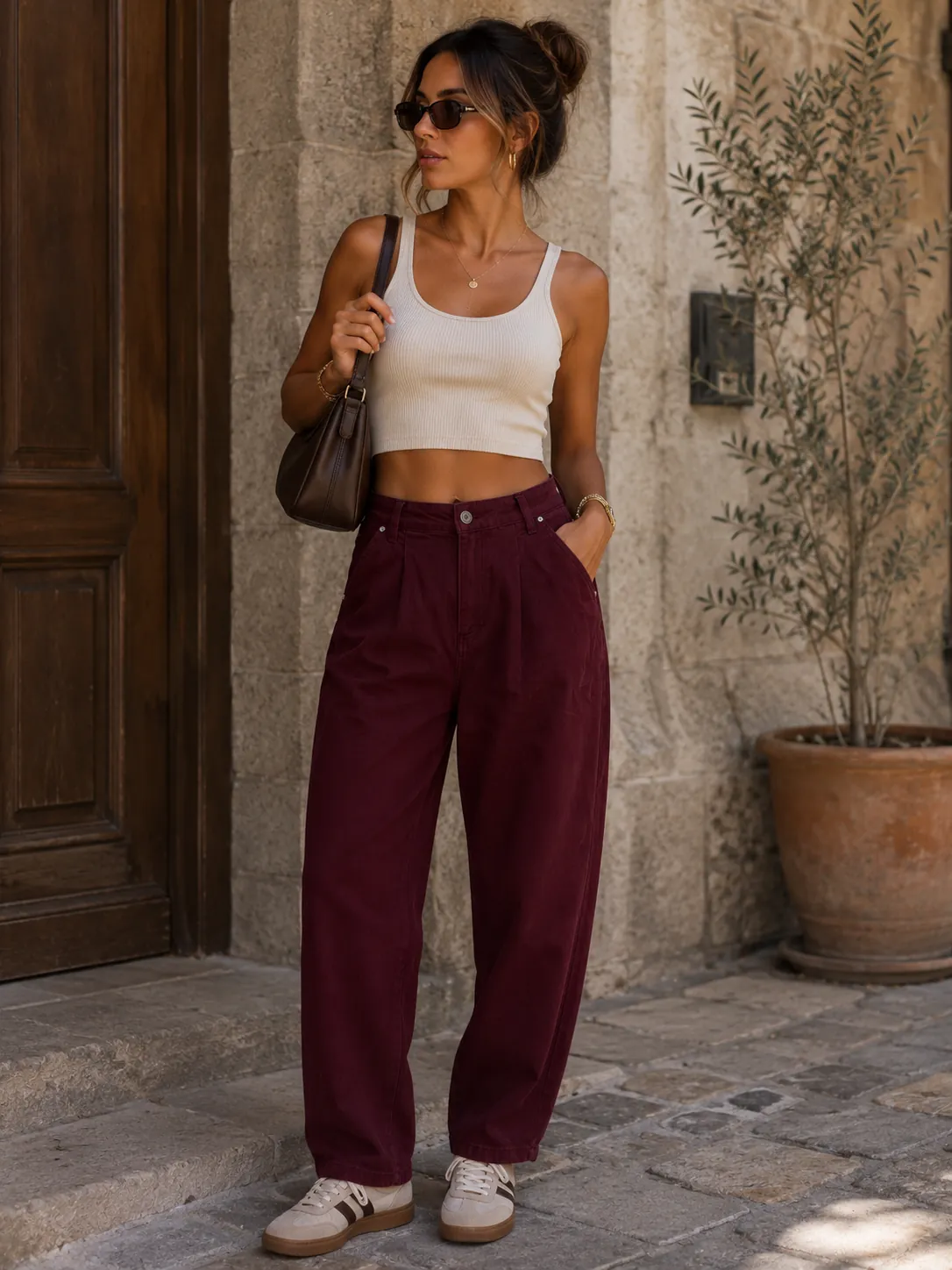 Burgundy Barrel Jeans