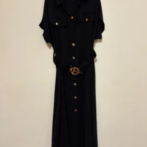 Button Front Belted Shirt Dress
