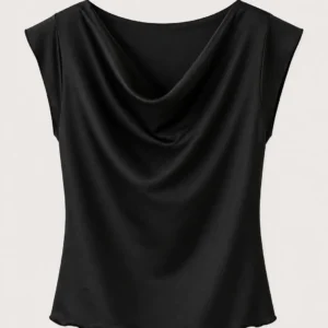 Cap Sleeve Satin Drape Top