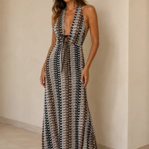 Geometric Halter Maxi Dress