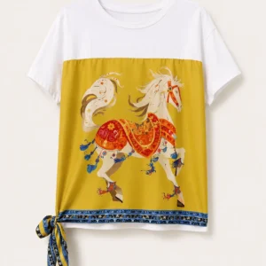 Horse Print Tie Side Top
