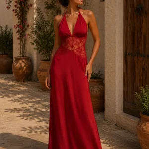 Lace Waist Halter Maxi Dress