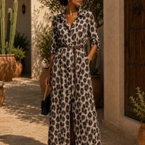 Leopard Shirt Maxi Dress