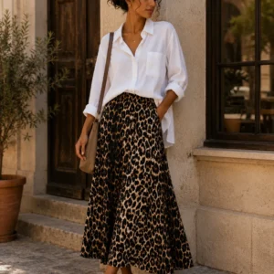 Leopard Button-Front Skirt