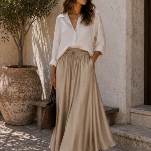 Satin Drawstring Maxi Skirt