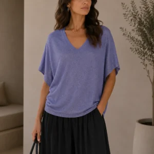 Shimmer V-Neck Knit Top