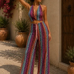 Zigzag Halter Top and Trousers Set
