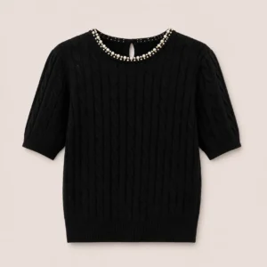 Pearl-Trim Knit Top