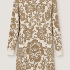 White-Gold Floral Knit Dress