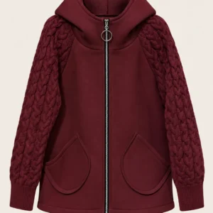 Cable-Sleeve Hooded Jacket