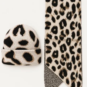 Leopard Knit Hat and Scarf Set