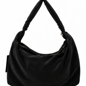 Faux Suede Bag with Woven Handle