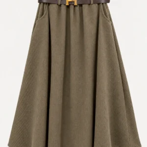Belted Corduroy Skirt