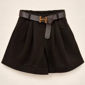 Belted Herringbone Shorts