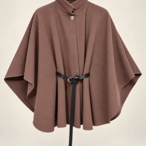 Stand Collar Belted Poncho