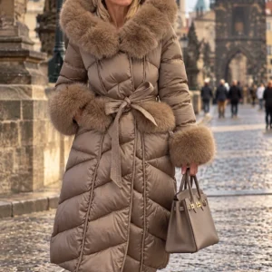 Elegantní Dlouhý Prošívaný Kabát