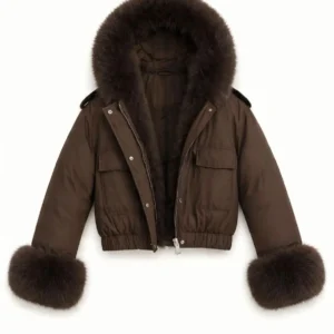 Fur-Trim Suede-Effect Jacket