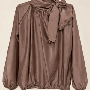 Gathered Neck Bow Blouse